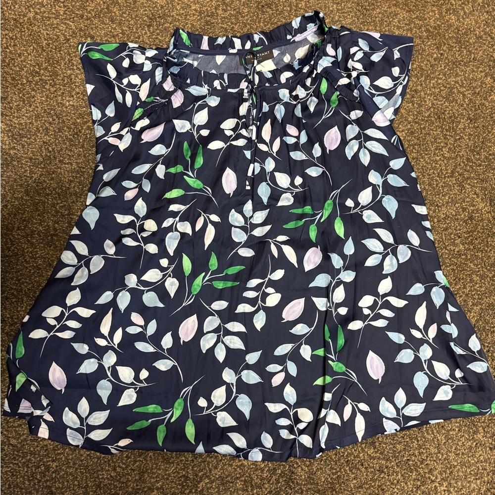 Lane Bryant 18/20 Navy Leaf Print Blouse New Top Shirt